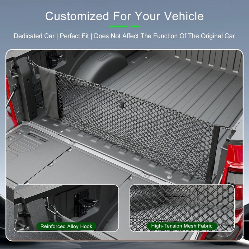 xipoqix شبكة شحن لسرير الشاحنة xipoqix مقاس 49.21 × 18.11 بوصة متوافقة مع 2015-2025 Ford F150 Truck Bed Organizer شبكة بديلة لملحقات Ford F-150 2015-2025 - Image 2